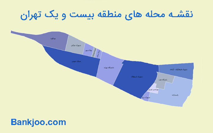 نقشه محله های منطقه 21 تهران